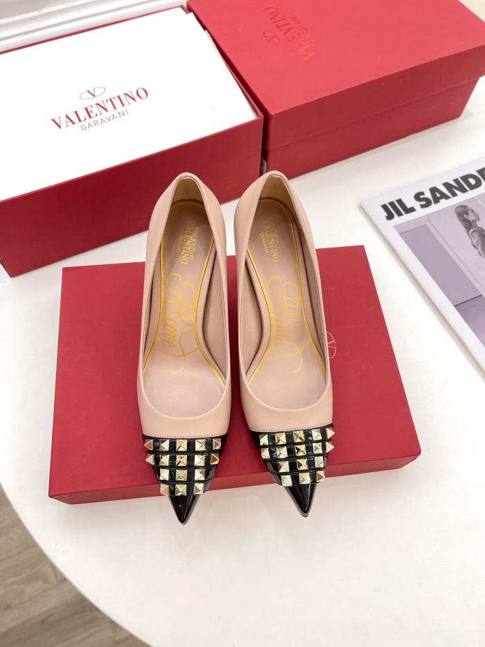 Valentino Womens Shoes ROCKSTUD SLINGBACK PUMP WITH SCULPTED HEEL IN KIDSKIN with Original Box 8cm Heel Design