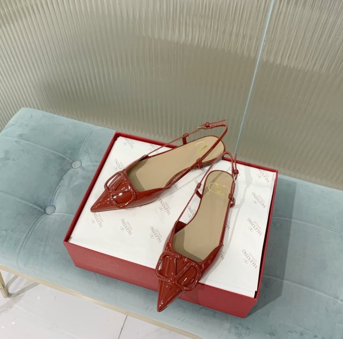 Valentino Women Shoes Mule Flip Flop Sandals VLOGO SIGNATURE CALFSKIN SLINGBACK PUMP Flat with Original Box Luxury Brand