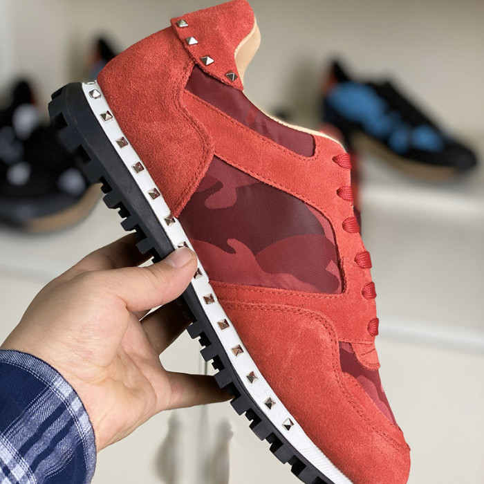 Valentino Men Shoes Fashion Design Luxury Brand ROCKRUNNER CAMOUFLAGE LAMINATED STUDDED SNEAKER with Original Box