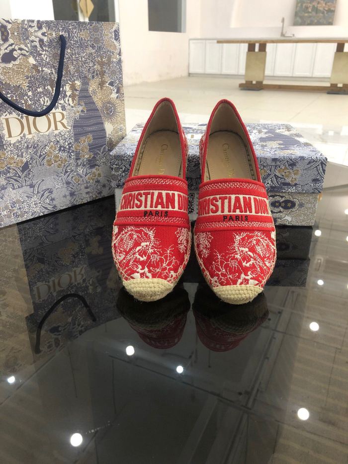 Dior Womens Shoes DIOR GRANVILLE ESPADRILLE Red Toile de Jouy Reverse Embroidered Cotton with Original Box KDB578TJE_S37W