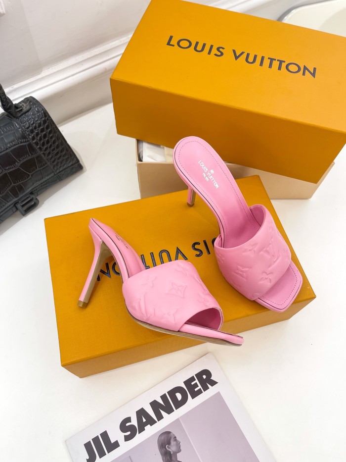 Louis Vuitton Womens Shoes Sandals Slippers Luxury Brand REVIVAL MULE 1A9PH9 Monogram-embossed lambskin with Original Box 9.5cm Heel