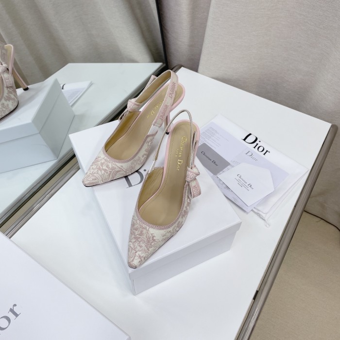 Dior Women Shoes Pumps Luxury Design Fashion Type High Heel Shoes for Wedding Style J'ADIOR SLINGBACK PUMP Cotton Embroidery with Micro Houndstooth Motif with Original Box
