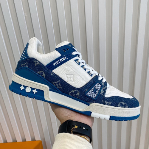 Louis Vuitton Men Shoes Fashion Sneakers Design Luxury Brand LV TRAINER SNEAKER Blue Monogram denim with Original Box 1A9JH5