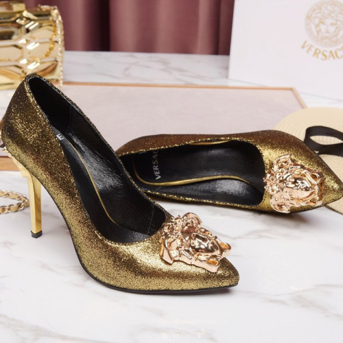 Versace Brand Womens Sandals Shoes Leather Big Size LA MEDUSA PATENT SAFETY PIN LEATHER PUMPS High Heel Design Luxury Brand Sandals for Women