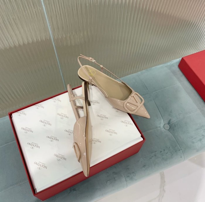 Valentino Women Shoes Mule Flip Flop Sandals VLOGO SIGNATURE CALFSKIN SLINGBACK PUMP Flat with Original Box Luxury Brand