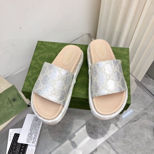 Gucci Womens Shoes Sandals Slides Slippers Luxury Brand Thick Sole Design Women's GG canvas slide sandal with Original Box 624695 H6320 9763