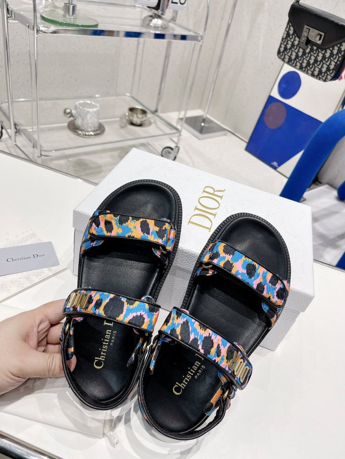 Dior Women Shoes Sandals Luxury Brand DIORACT SANDAL Blue Multicolor Mizza Printed Silk with Original Box KCQ549MZS_S57P