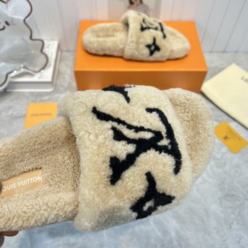 Louis Vuitton Womens Shoes Slide Slippers for Winter Wool Fabric Luxury Brand Designer PASEO FLAT COMFORT MULE with Original Box
