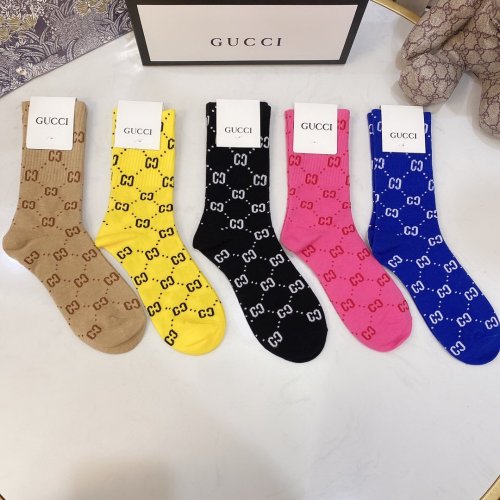Gucci Socks 5 Pairs with Original Box Luxury Brand Breathable Gucci Sock