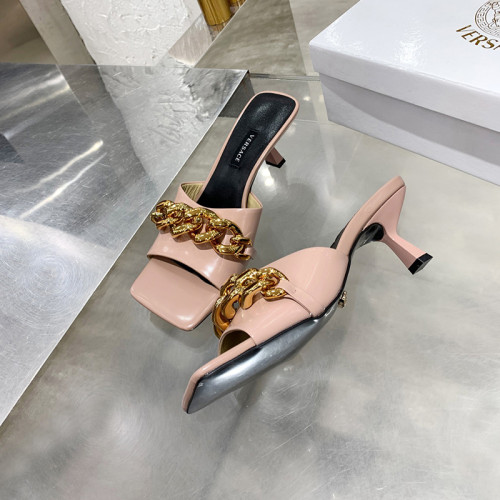 Versace Womens Shoes MEDUSA CHAIN MID-HEEL LEATHER MULES