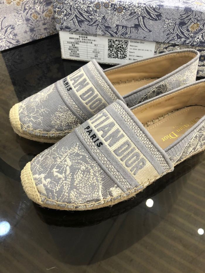 Dior Womens Shoes DIOR GRANVILLE ESPADRILLE Gray Toile de Jouy Reverse Embroidered Cotton with Original Box KDB578TJE_S37W
