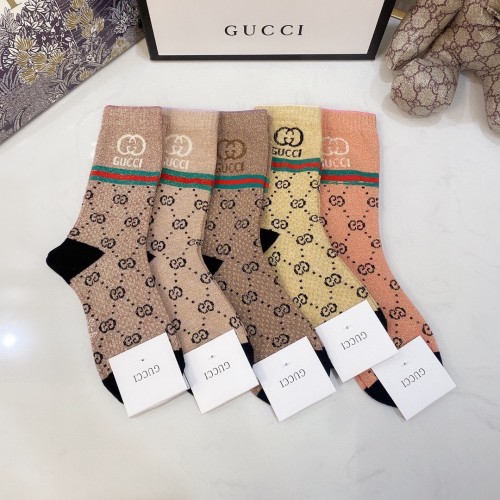 Gucci Socks 5 Pairs with Original Box Luxury Brand Breathable Gucci Sock