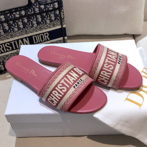 Dior Women Shoes DWAY HEELED SLIDE Embroidered Cotton Luxury Brand Womens Sandals Slippers with Original Box KCQ244ERC_S56B