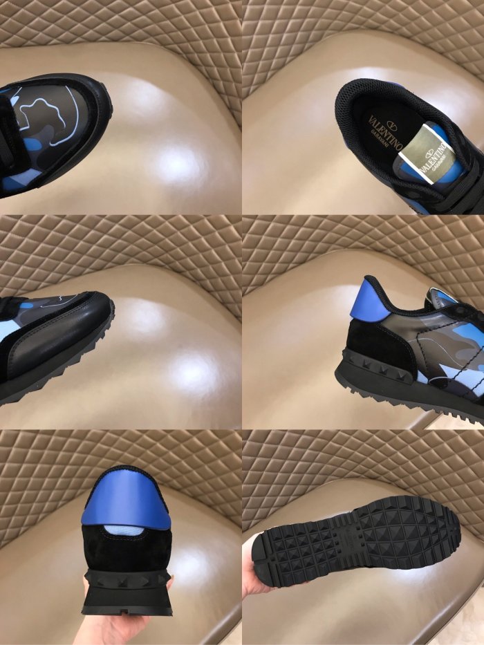Valentino Men Shoes Fashion Design Luxury Brand ROCKRUNNER CAMOUFLAGE LAMINATED STUDDED SNEAKER with Original Box