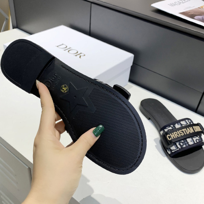 Dior Womens Shoes Sandals Slippers Slide Luxury Brand DIO(R)EVOLUTION SLIDE Shiny Technical Fabric with Dior Oblique Print with Original Box