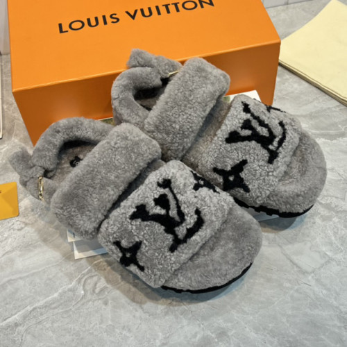 Louis Vuitton Womens Shoes Slide Slippers for Winter Wool Fabric Luxury Brand Designer PASEO FLAT COMFORT MULE with Original Box