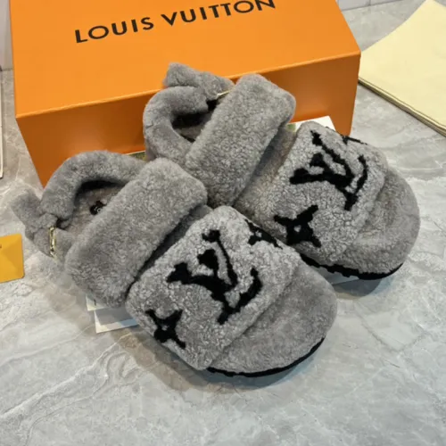 Louis Vuitton Womens Shoes Slide Slippers for Winter Wool Fabric Luxury Brand Designer PASEO FLAT COMFORT MULE with Original Box
