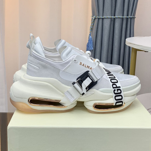 Balmain Women Shoes Sneakers Luxury Brand Black and white leather and suede BBold low-top sneakers TN0C496LSHDEAB