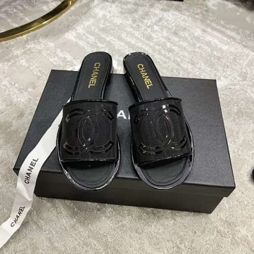 Chanel Womens Shoes Mules Mesh & Patent Calfskin Black G37156 Y55169 94305