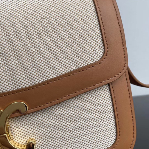 Celine Womens Bag MEDIUM TRIOMPHE BAG IN TEXTILE AND NATURAL CALFSKIN