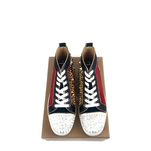 Christian Louboutin Mens Shoes Luxury Brand Red Bottom Design Louis Junior Spikes Flat with Original Box CL sneakers
