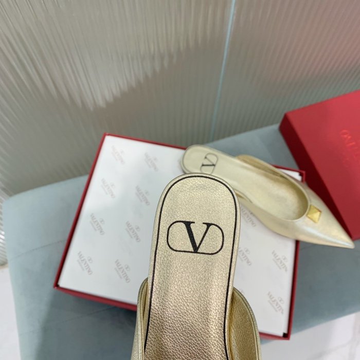 Valentino Women Shoes Mule Flip Flop Sandals ROMAN STUD FLAT MULE IN CALFSKIN with Original Box Luxury Brand