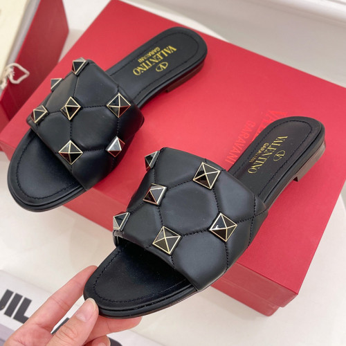 Valentino Women Shoes Mule Flip Flop Sandals ROMAN STUD SLIDE SANDAL IN QUILTED NAPPA with Original Box Luxury Brand