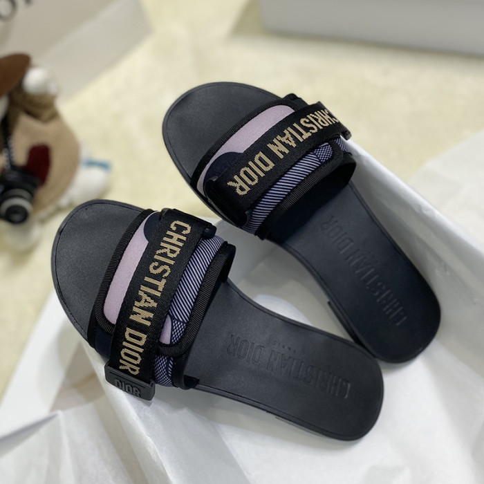 Dior Womens Shoes Sandals Slippers Slide Luxury Brand DIO(R)EVOLUTION SLIDE Shiny Technical Fabric with Dior Oblique Print with Original Box