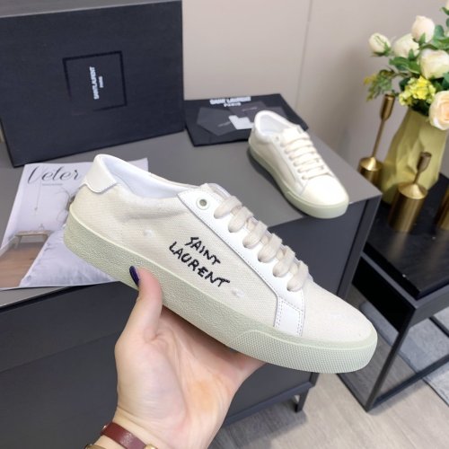 Saint Laurent YSL Men Womens Shoes COURT CLASSIC SL/06 EMBROIDERED SNEAKERS IN FABRIC AND LEATHER 610648GUP109113