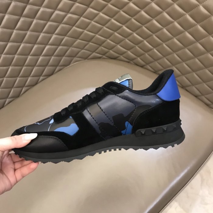 Valentino Men Shoes Fashion Design Luxury Brand ROCKRUNNER CAMOUFLAGE LAMINATED STUDDED SNEAKER with Original Box