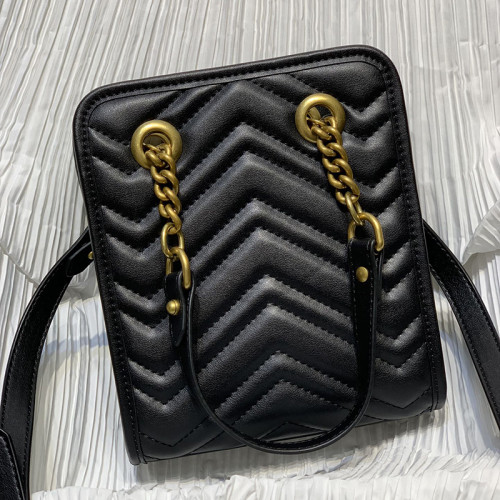 Gucci Womens Bags Shoulder Messenger Bag Luxury Brand Gucci GG Marmont matelassé mini bag in black leather with Original Box 696123 DTDHT 1000