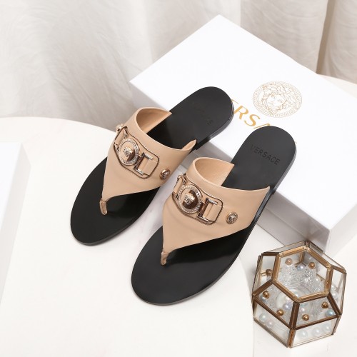 Versace Brand Mens Womens Sandals Shoes Slippers Leather Big Size LA MEDUSA LEATHER SLIPPERS Design Luxury Brand Sandals for Women