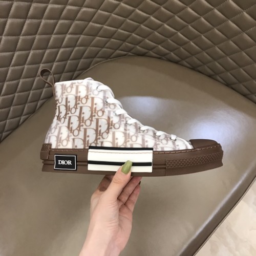 Dior Mens Shoes Sneakers Casual Luxury Brand B23 HIGH-TOP SNEAKER Coffee Dior Oblique Canvas with Original Box 3SH118ZMK_H761