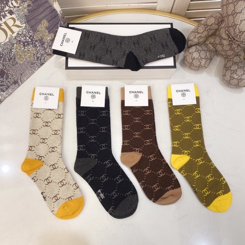 Chanel Socks 5 Pairs with Original Box Luxury Brand Breathable Chanel Sock