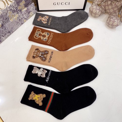 Gucci Socks 5 Pairs with Original Box Luxury Brand Breathable Gucci Sock