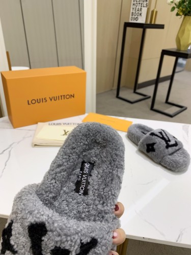 Louis Vuitton Womens Shoes Slide Slippers for Winter Wool Fabric Luxury Brand Designer PASEO FLAT COMFORT MULE with Original Box