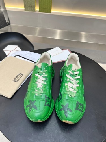 Gucci Women Shoes Women's Rhyton Gucci logo leather sneaker Luxury Brand with Original Box