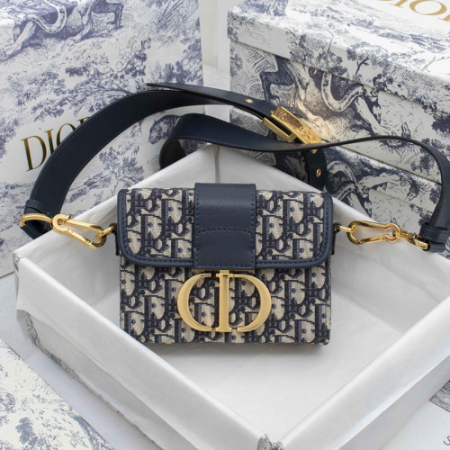 Dior Womens Bags Crossbody Bags 30 MONTAIGNE BOX BAG Blue Dior Oblique Jacquard