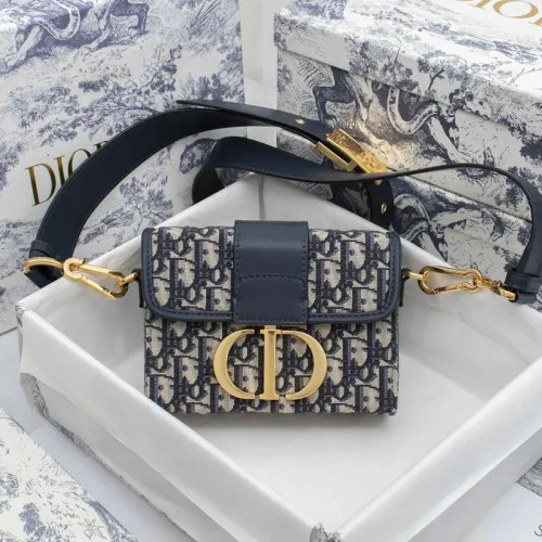 Dior Womens Bags Crossbody Bags 30 MONTAIGNE BOX BAG Blue Dior Oblique Jacquard