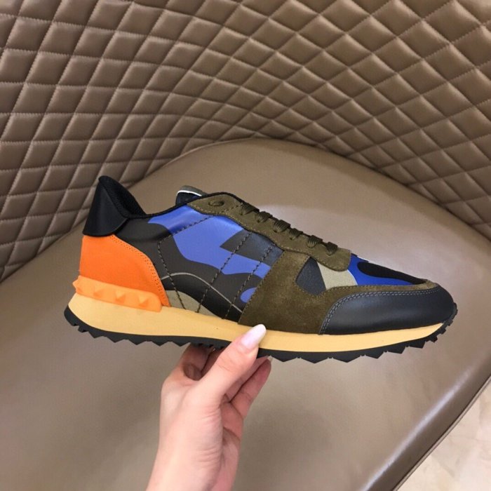 Valentino Men Shoes Fashion Design Luxury Brand ROCKRUNNER CAMOUFLAGE LAMINATED STUDDED SNEAKER with Original Box