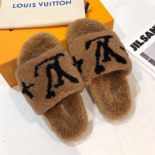 Louis Vuitton Womens Shoes Slide Slippers for Winter Wool Fabric Luxury Brand Designer PASEO FLAT COMFORT MULE with Original Box