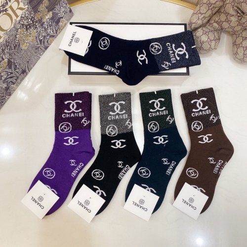 Chanel Socks 5 Pairs with Original Box Luxury Brand Breathable Chanel Sock