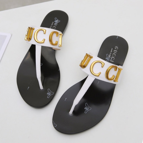 Gucci Womens Shoes Sandals Casual Design Luxury Brand Classic Leather thong sandal with Double G ‎497444 A3N00 1000 with Original Box
