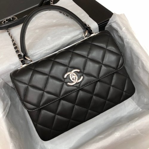 Chanel Womens Shoulder Bags Luxury Brand with Original Box Small Flap Bag With Top Handle Lambskin & Gold-Tone Metal Black