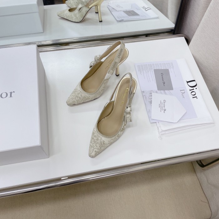 Dior Women Shoes Pumps Luxury Design Fashion Type High Heel Shoes for Wedding Style J'ADIOR SLINGBACK PUMP Cotton Embroidery with Micro Houndstooth Motif with Original Box