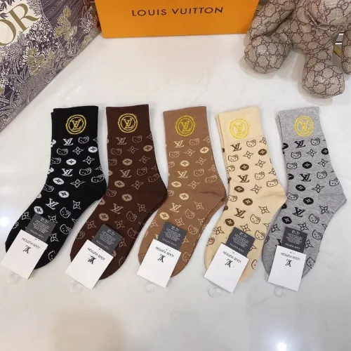 Louis Vuitton Socks 5 Pairs with Original Box Luxury Brand Breathable LV Sock