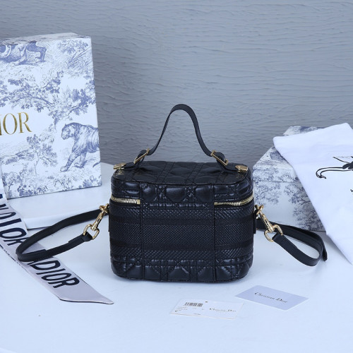 Dior Womens Bags Crossbody Bag SMALL DIORTRAVEL VANITY CASE Black Cannage Lambskin