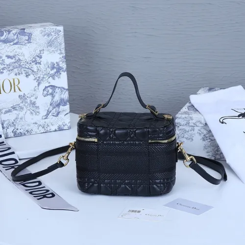 Dior Womens Bags Crossbody Bag SMALL DIORTRAVEL VANITY CASE Black Cannage Lambskin