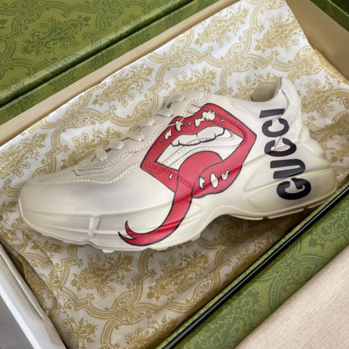 Gucci Women Shoes Women's Rhyton Gucci logo leather sneaker Luxury Brand with Original Box