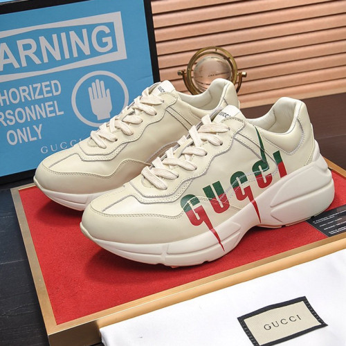 Gucci Mens Shoes Sneakers Luxury Brand Men's Rhyton leather sneaker with Original Box
